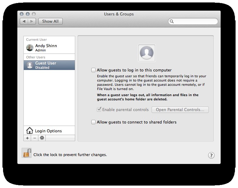 screenshot of Guest account disabled